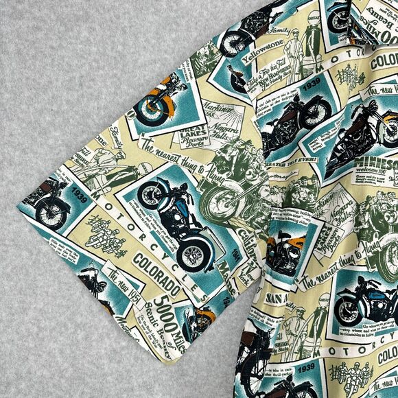 Dem Crazy Shirt Mens L Blue Motorcycles Road Trip All Over Print Travel Novelty - Picture 5 of 15